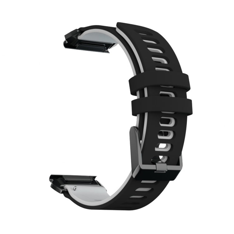 Silicone watchband with black strap and light gray quick-release connectors