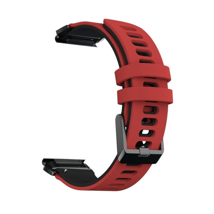 Silicone watchband with red strap and black quick-release connectors