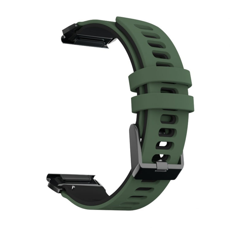 Silicone watchband with olive green strap and black quick-release connectors