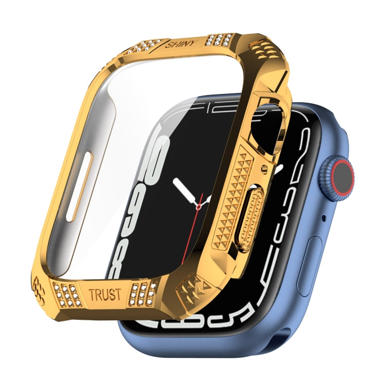 Rhombus Belt Drill + Tempered Film Integrated Case, For Apple Watch Series 9 / 8 / 7 41mm, For Apple Watch Series 9 / 8 / 7 45mm
