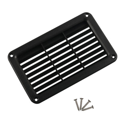 Black oblique louver outlet panel with mounting screws, rectangular vent grille