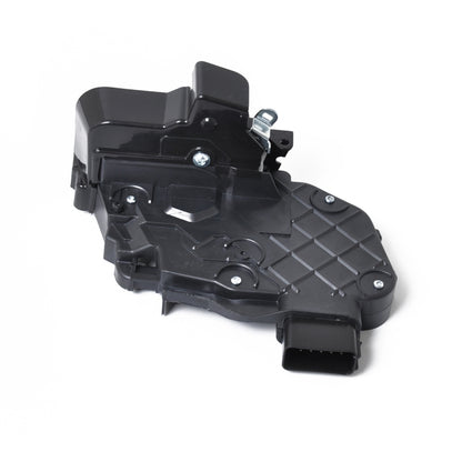 Black rear left door lock actuator motor with metal latch and electrical plug