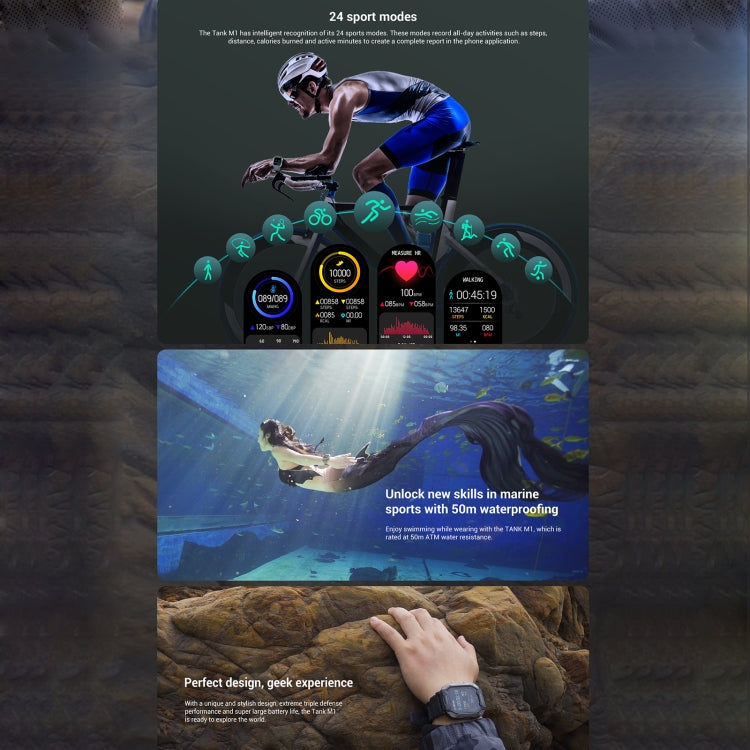 Rugged sports smartwatch with multiple activity graphs displayed on green watch face