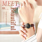 Women's wristwatch with brown leather strap and black dial, gold-tone case