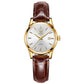 Women’s dual-calendar quartz waterproof watch, white dial, brown leather strap, gold case