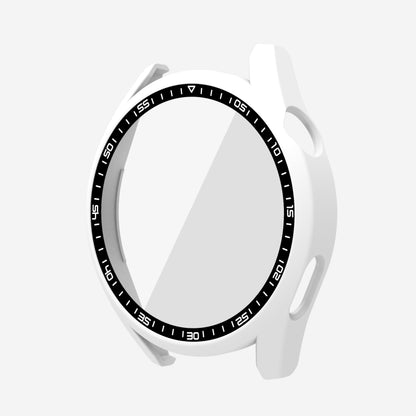 PC watch protective case with tempered glass, white bezel frame with black minute marks