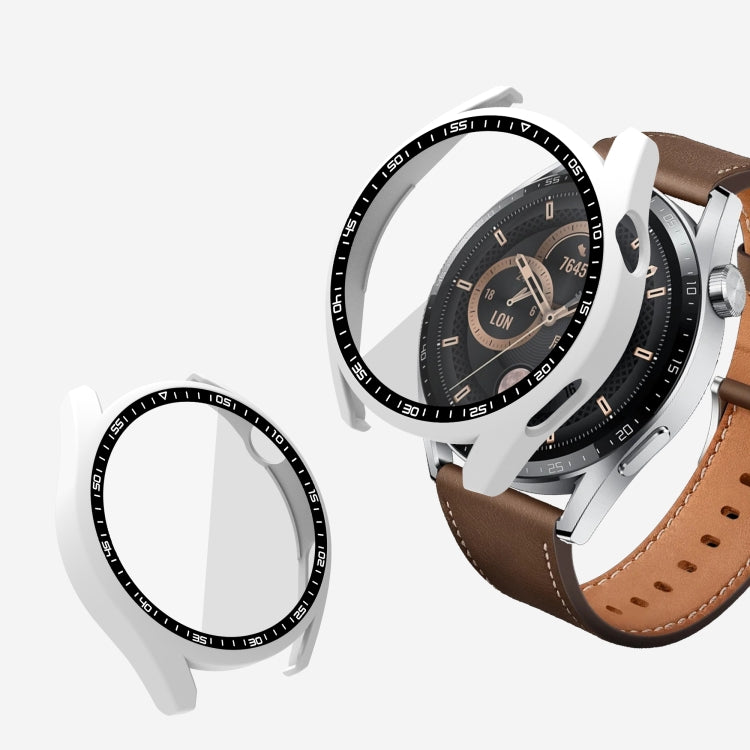 PC watch protective case with tempered glass, silver frame with clear bezel shield