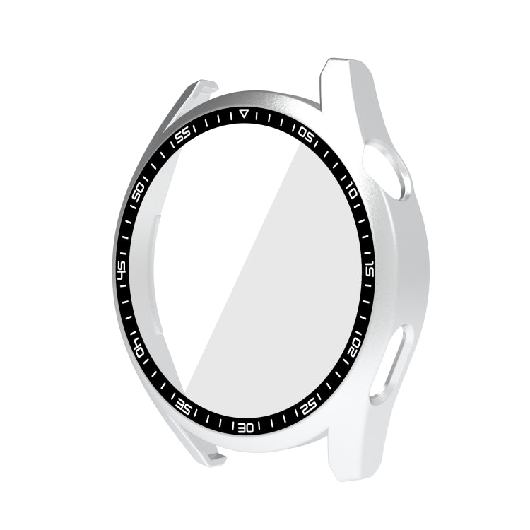 PC watch protective case with tempered glass, silver bezel frame with clear shield