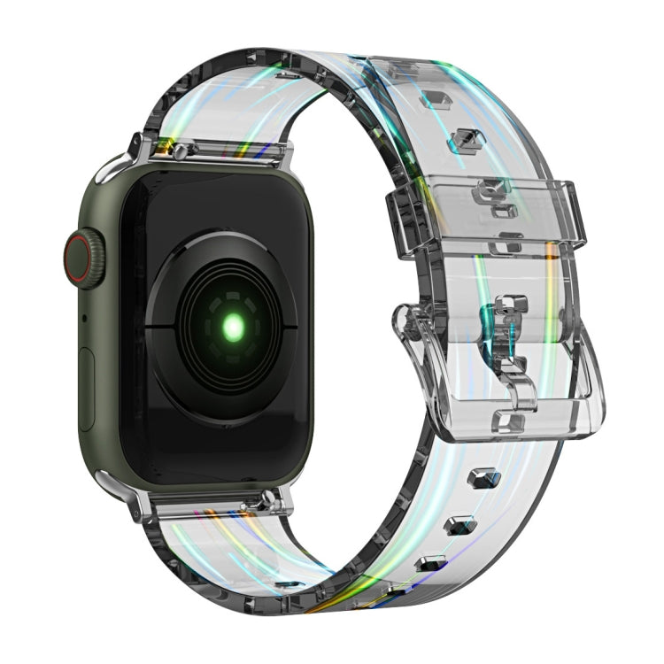 Transparent silicone watch band with clasp and adjustment holes, gray-clear translucent color