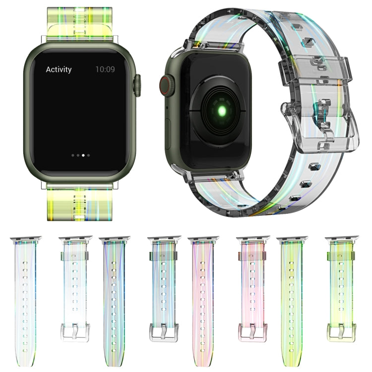 Set of transparent silicone Apple Watch bands in multiple colors, with clasps and holes