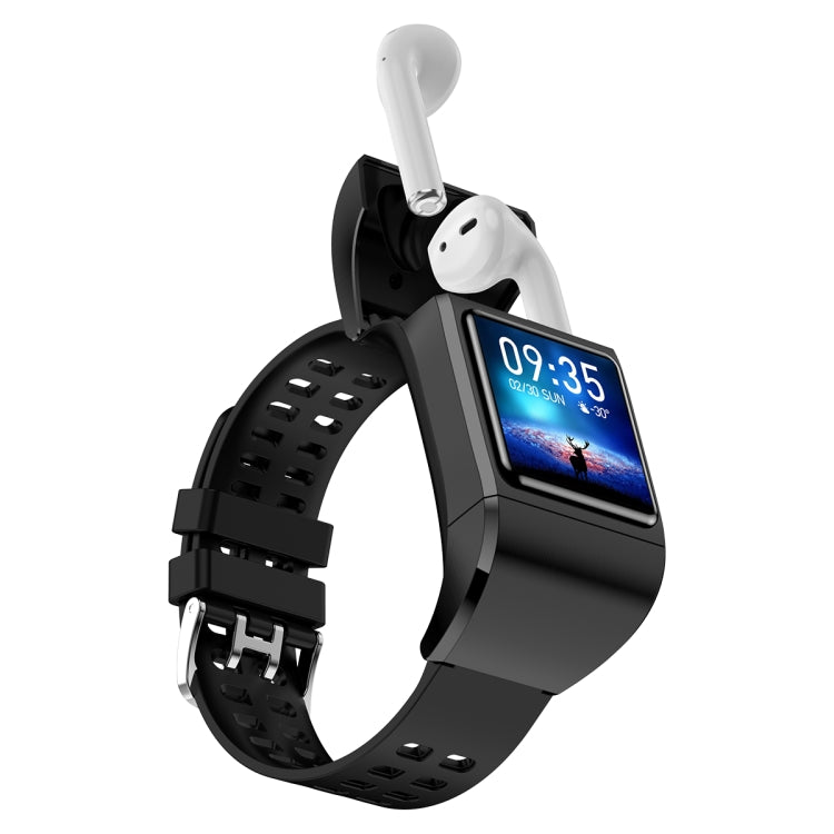 Black smartwatch with 1.3-inch touch screen and silicone wrist band, side view
