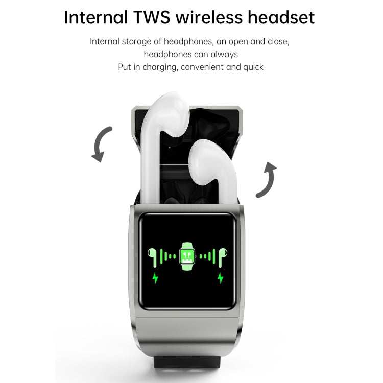 Black smartwatch with silver case, rectangular screen, and perforated silicone strap