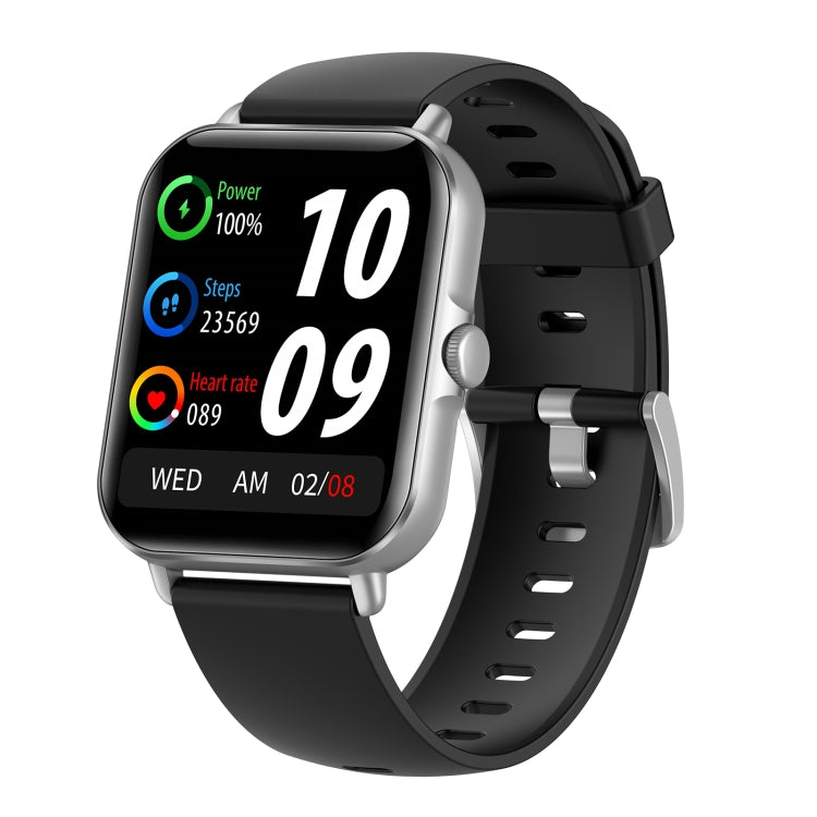 Black and silver smartwatch with heart-rate, steps, and power level on display