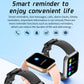 Black smartwatch with notification app icons on the screen and black band