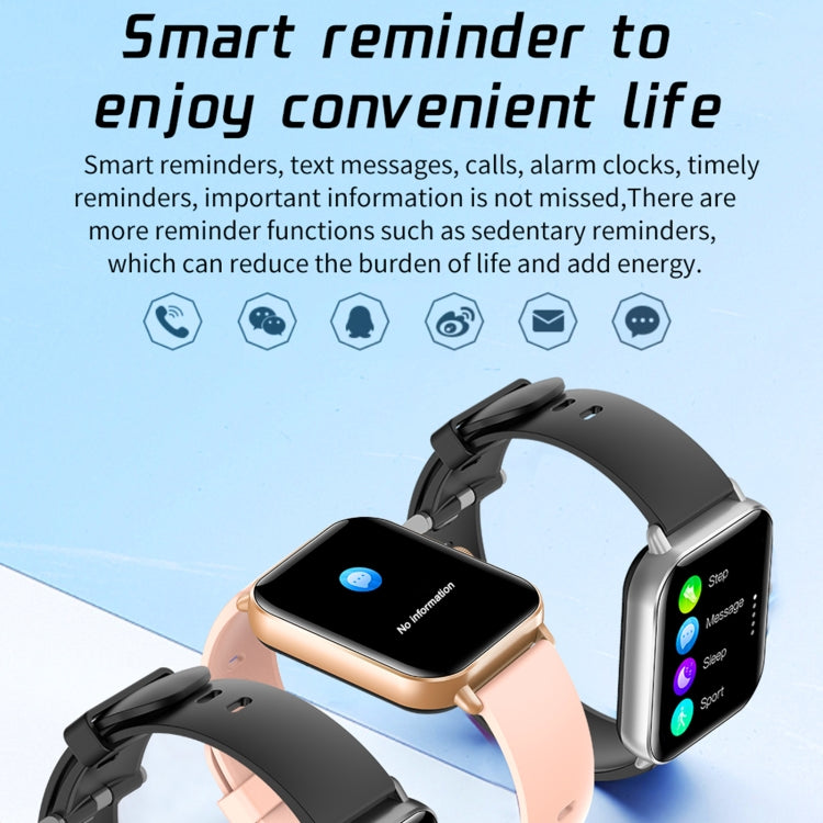 Black smartwatch with notification app icons on the screen and black band