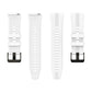 White silicone watch band showing strap ridges and protruding clasp mounts