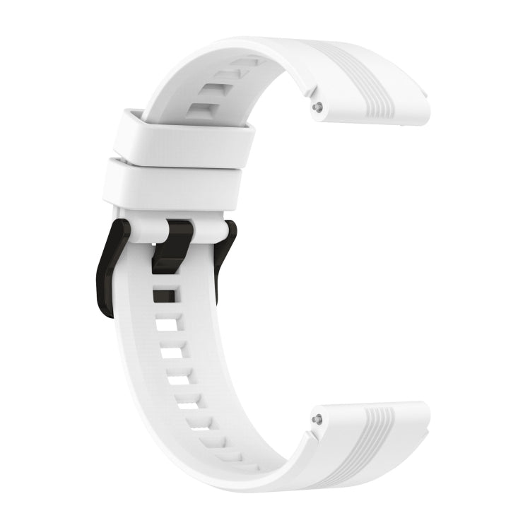 White silicone watch band with striped strap pattern and vented clasp