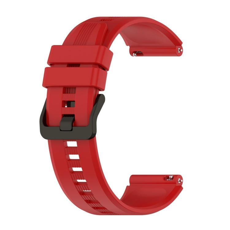 Red silicone watch band with striped texture and protruding clasp mounts