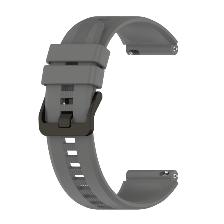 22mm striped silicone watch band, dark gray, with buckle and pin