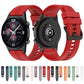 22mm striped silicone watch band, red, with metal buckle and striped links
