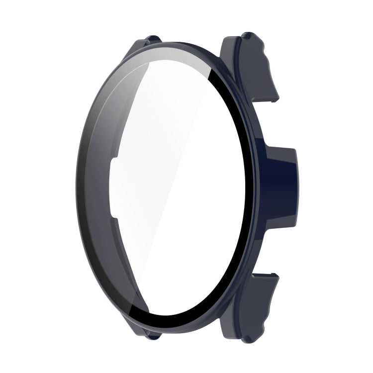 Tempered glass watch case for Galaxy Watch4, navy blue bezel with snap-on clips