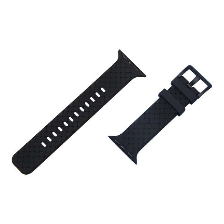Black braided silicone watch band with clasp and stitched texture detail