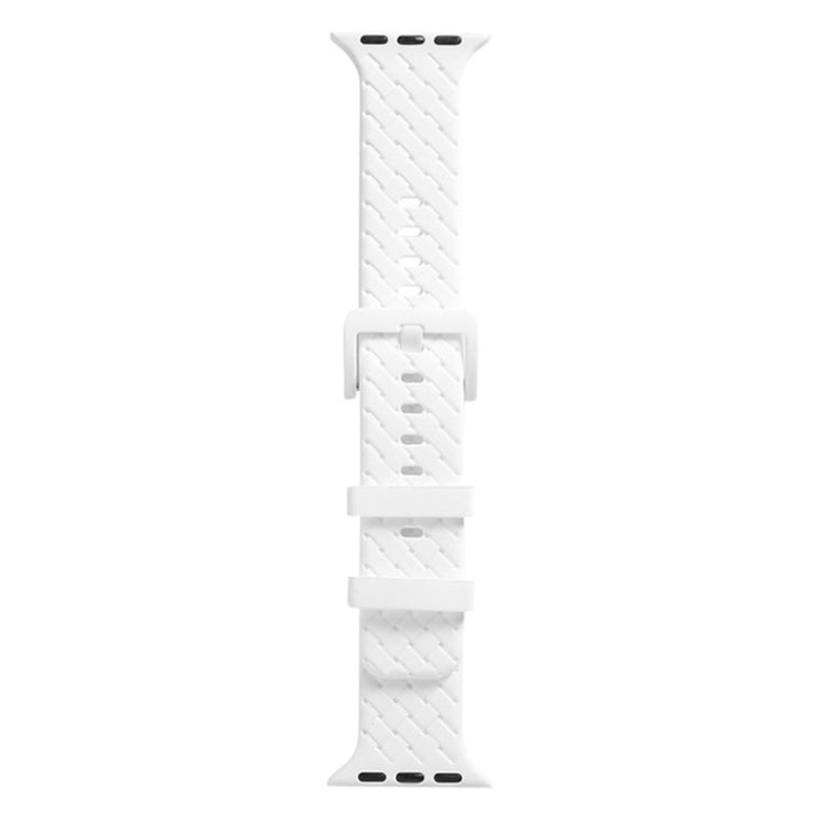 White braided silicone watch band with clasp and perforated holes for Apple Watch