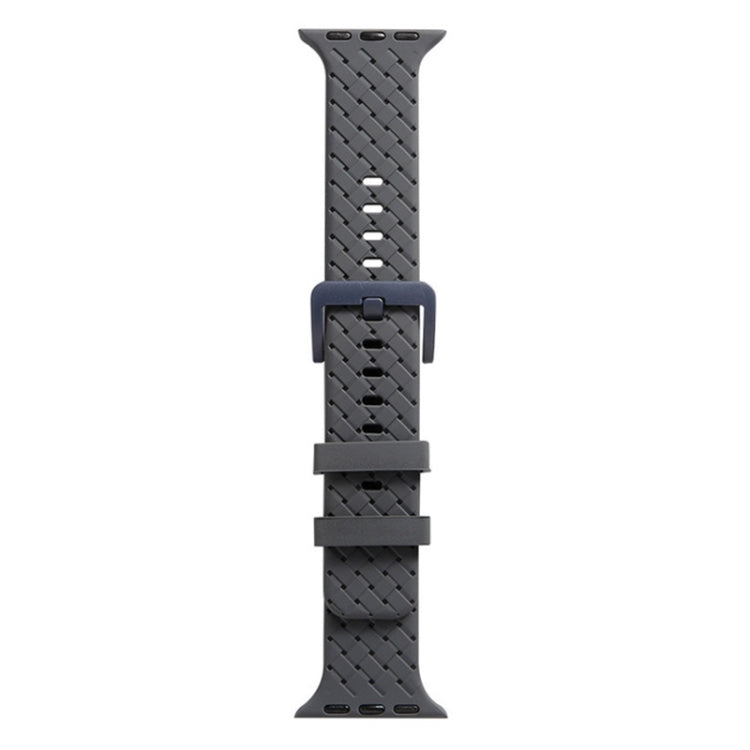 Dark gray braided silicone watch band with clasp and perforated holes for Apple Watch