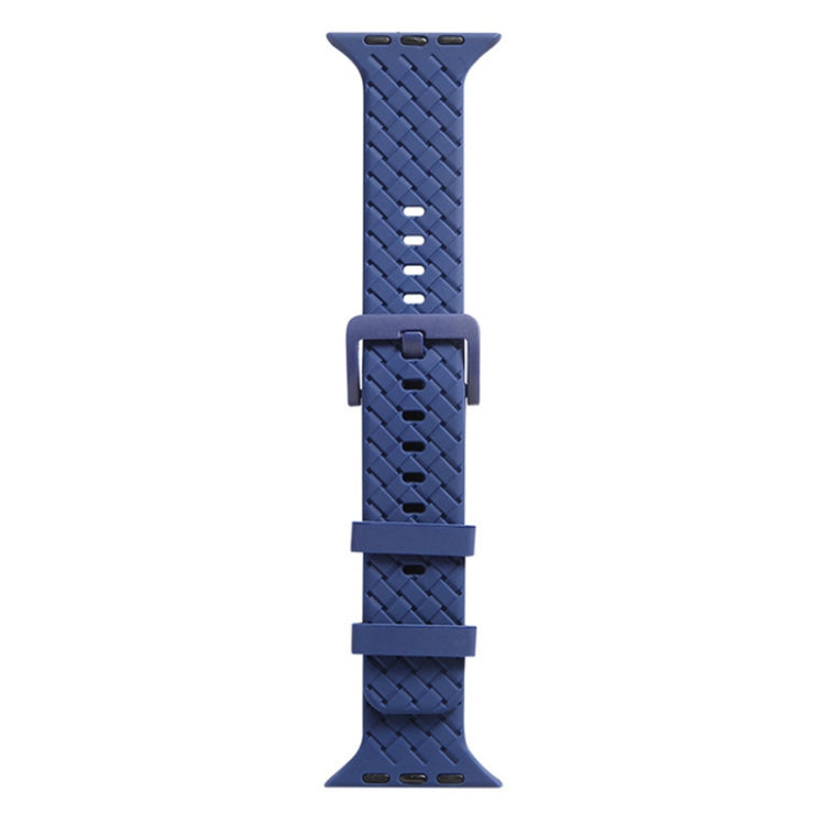 Blue braided silicone watch band with clasp and perforated holes for Apple Watch