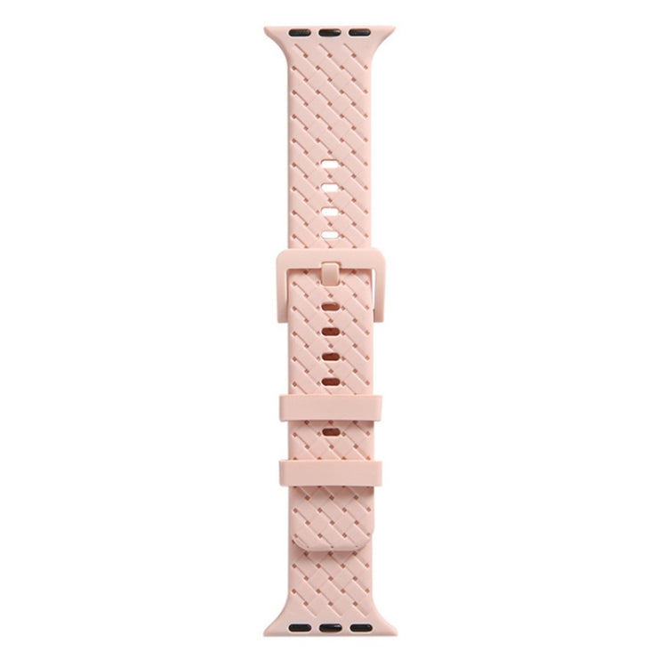 Braided silicone Apple Watch band with loop clasp, light pink woven texture