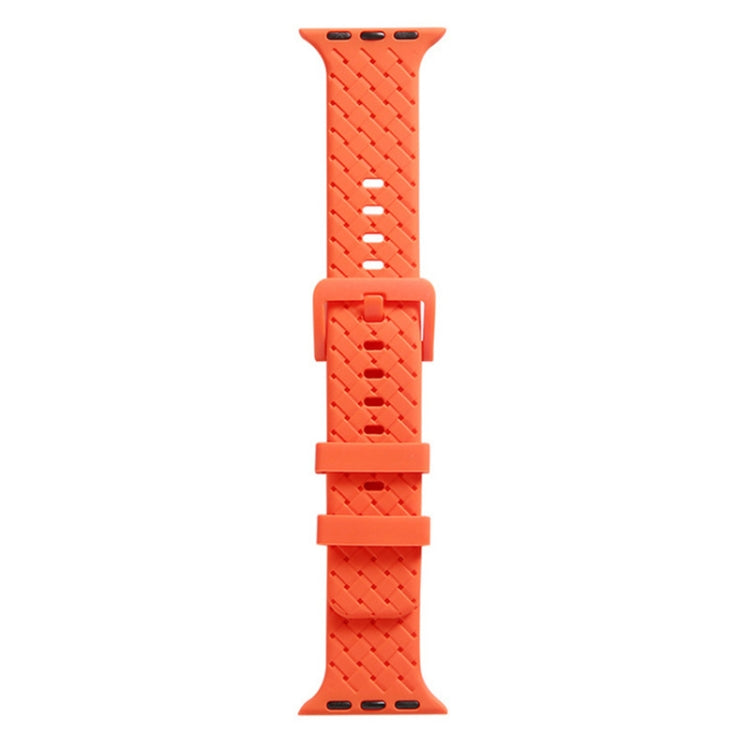 Braided silicone Apple Watch band with loop clasp, bright orange woven texture