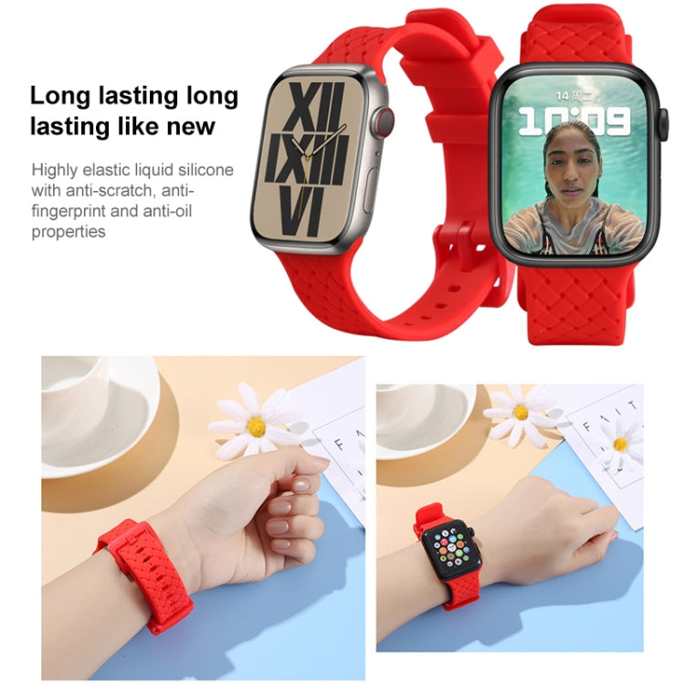 Red braided silicone watch band with smartwatch face displayed
