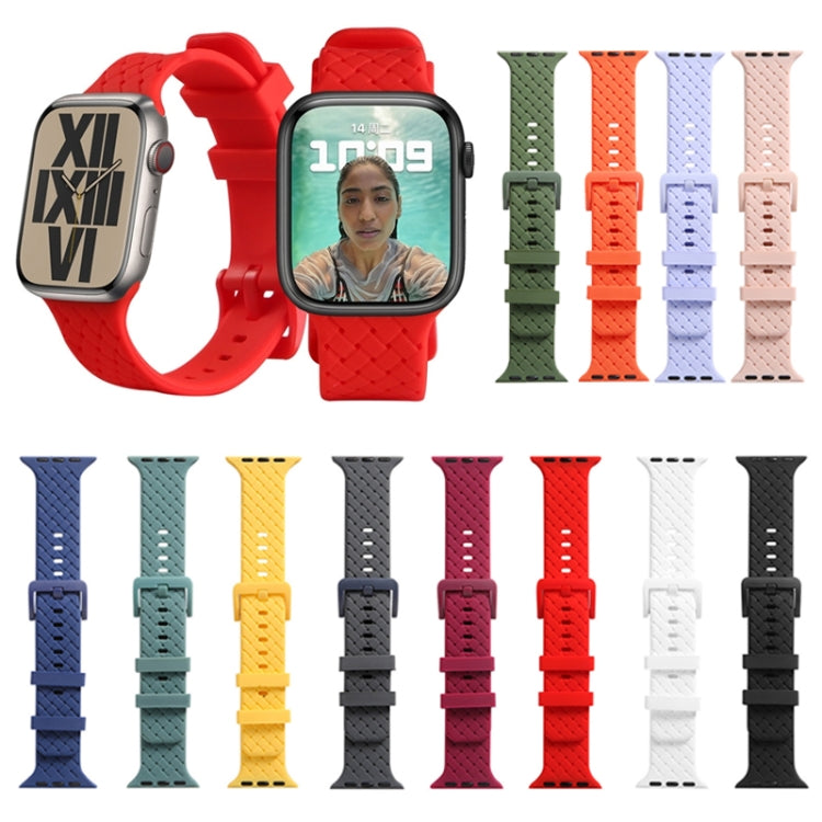 Braided silicone Apple Watch band with red strap and multiple color options displayed