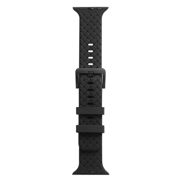 Braided silicone Apple Watch band with loop clasp, black woven texture