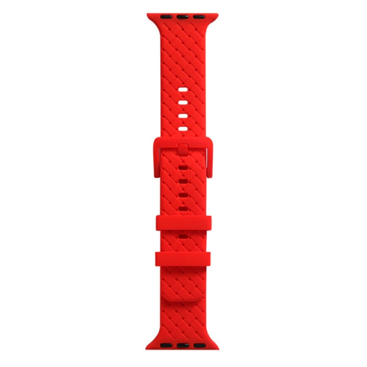 Braided silicone Apple Watch band with loop clasp, red woven texture