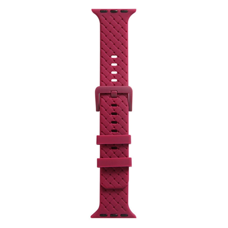 Braided silicone Apple Watch band with loop clasp, wine red woven texture