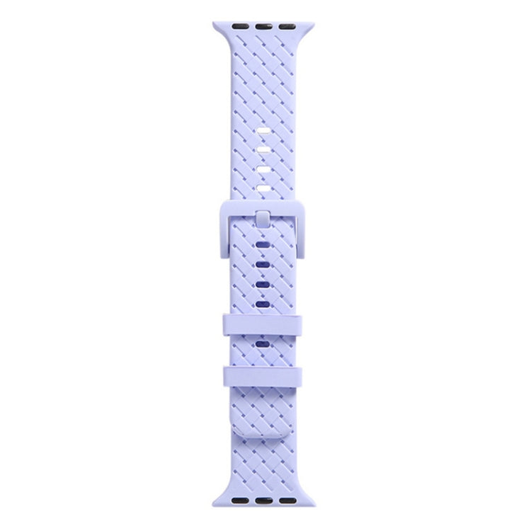 Light purple-blue braided silicone watch band with buckle and strap holes, for smartwatch wear