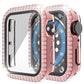 Double-Row Diamond PC+Tempered Glass Watch Case For Apple Watch Series, 3&2&1 38mm, 3&2&1 42mm