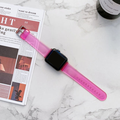 Jelly transparent watch band for Apple Watch with pink strap and metal clasp