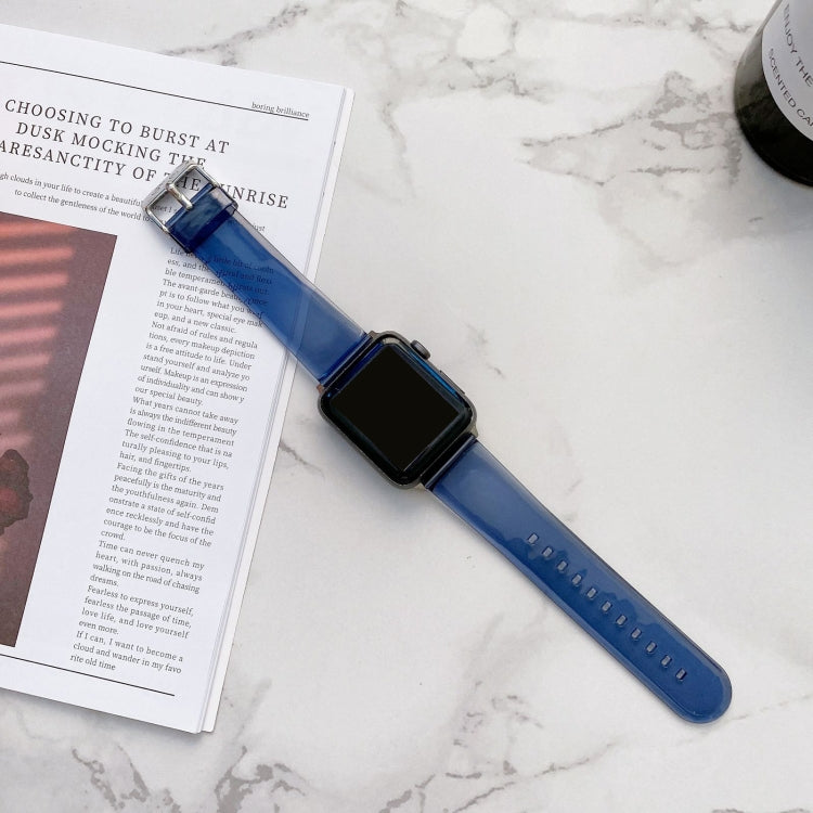 Jelly transparent watch band for Apple Watch with blue strap and metal clasp