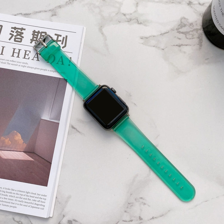 Jelly transparent watch band for Apple Watch with green strap and metal clasp