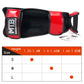 Red and black shin and ankle boxing guards with padded strap and instep label