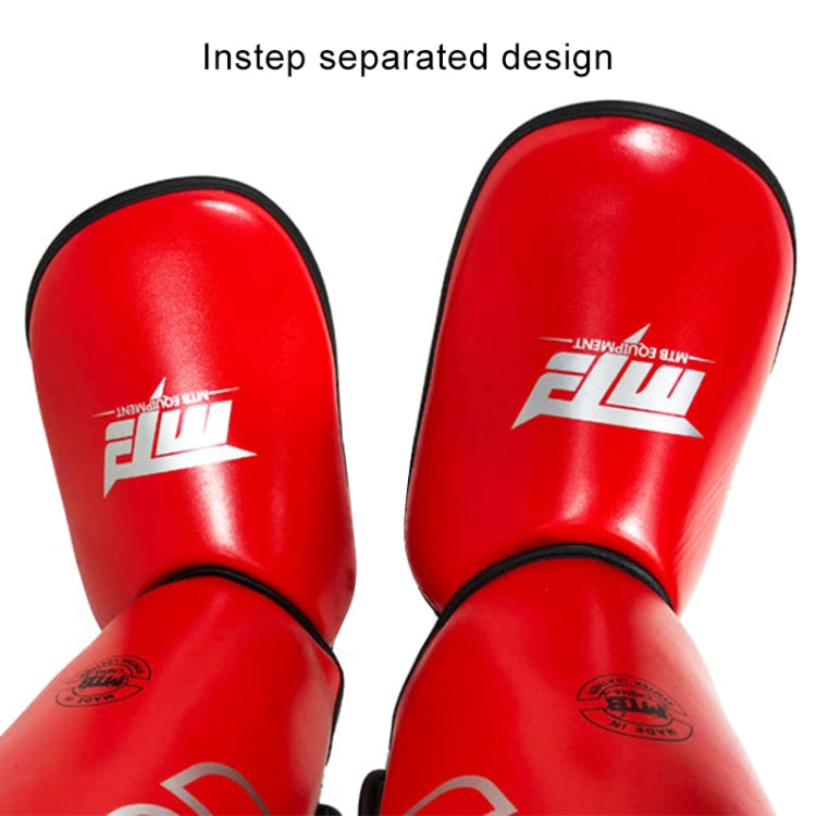 Red shin guards with black upper and printed logo, separated instep design