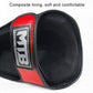Black and red shin guard interior lining with protective padded panel