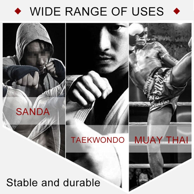 Martial arts leg guard durability graphic with training pose images