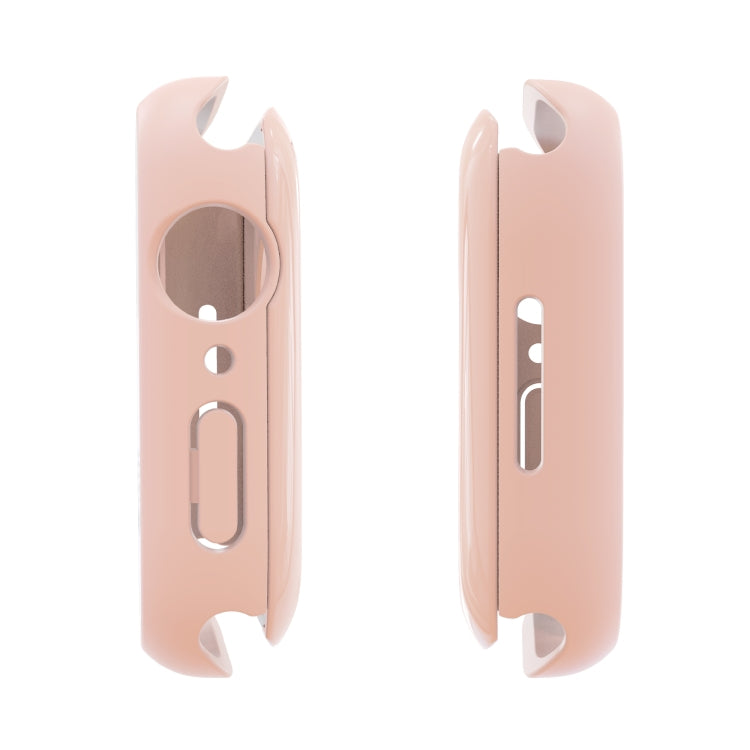 Pink watch case cover with side buttons and open screen opening