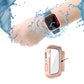 Pink watch case cover with screen protection near water splash