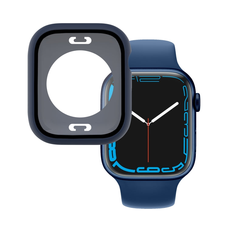 Dark blue waterproof watch case with tempered glass film, front protective panel