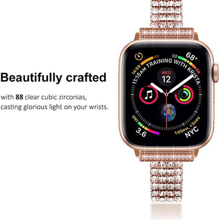Diamond-set metal watch band for Apple Watch, rose gold four-row crystal strap with secure fit
