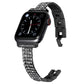 Diamond-set metal watch band for Apple Watch, black four-row crystal strap shown with hinge clasp